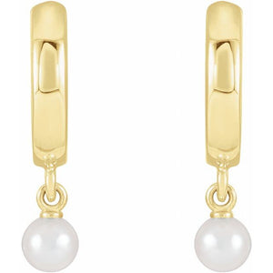 14K Yellow Cultured Seed Pearl Hoop Earrings