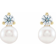 Load image into Gallery viewer, 14K Yellow Cultured White Freshwater Pearl &amp; 1/2 CTW Natural Diamond Earrings
