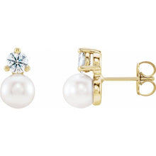 Load image into Gallery viewer, 14K Yellow Cultured White Freshwater Pearl &amp; 1/2 CTW Natural Diamond Earrings
