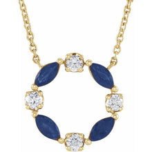 Load image into Gallery viewer, 14K Yellow Natural Blue Sapphire &amp; 1/10 CTW Natural Diamond Circle 18&quot; Necklace
