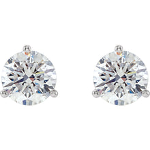 Load image into Gallery viewer, 14kt white gold diamond studs earrings in a martini style setting with push backings. The two diamonds total 1 ctw and the diamonds are G-H color I1 clarity.
