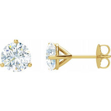 Load image into Gallery viewer, 14kt yellow gold diamond studs earrings in a martini style setting with push backings. The two diamonds total 1 ctw and the diamonds are G-H color I1 clarity.
