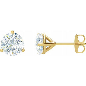 14kt yellow gold diamond studs earrings in a martini style setting with push backings. The two diamonds total 1 ctw and the diamonds are G-H color I1 clarity.