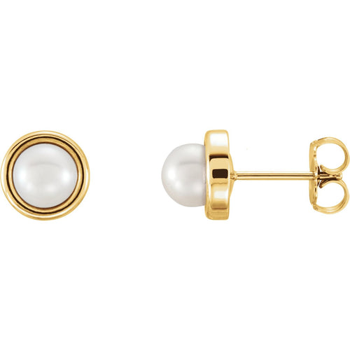 Bezel Set Pearl Studs