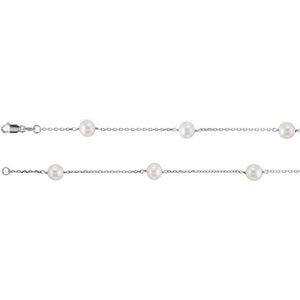 14K White Cultured White Freshwater Pearl 14-Station 18" Necklace