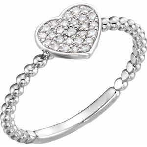 14K White 1/8 CTW Diamond Heart Bead Ring