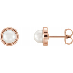 Bezel Set Pearl Studs