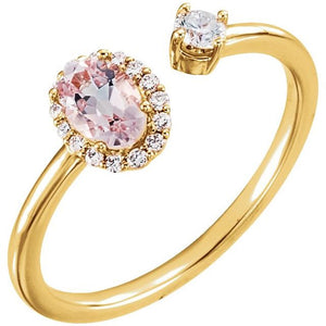 14K Yellow Natural Morganite & 1/6 CTW Natural Diamond Halo-Style Ring