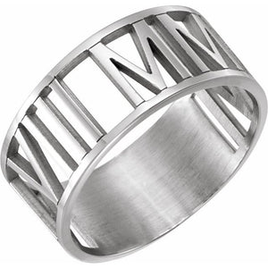 14K White Pierced Roman Numeral Date Ring