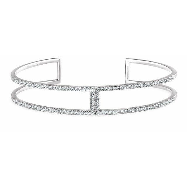 14K White 3/4 CTW Natural Diamond Cuff 6" Bracelet