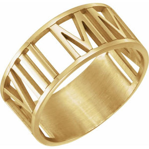 14K Yellow Pierced Roman Numeral Date Ring