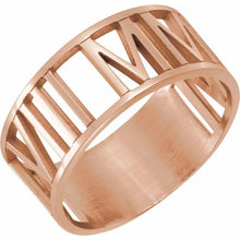 Load image into Gallery viewer, 14K Rose Pierced Roman Numeral Date Ring
