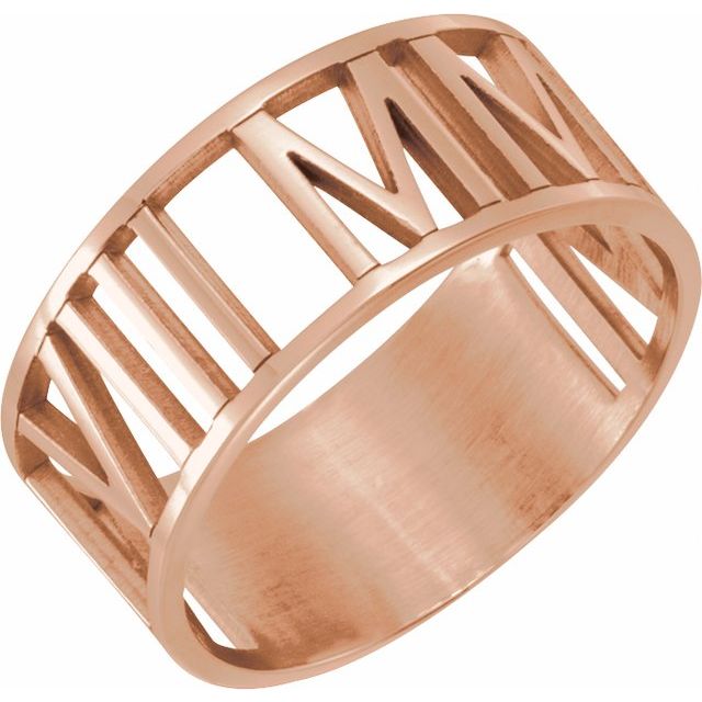 14K Rose Pierced Roman Numeral Date Ring