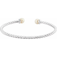 Load image into Gallery viewer, 14K White Freshwater Cultured Pearl &amp; 1/10 CTW Diamond Cuff Bracelet
