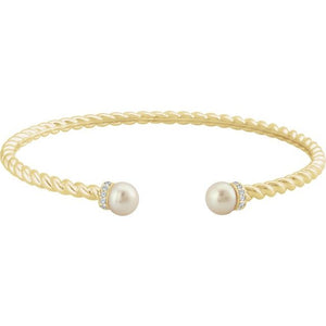 14K Yellow Freshwater Cultured Pearl & 1/10 CTW Diamond Cuff Bracelet