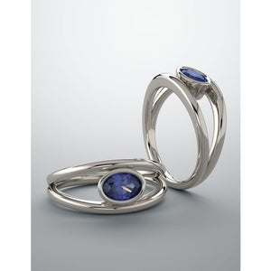 14K White Natural Blue Sapphire Ring