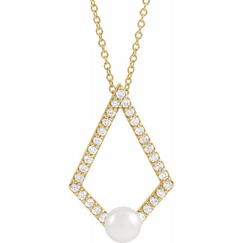 Geometric Pearl and Diamond Necklace
