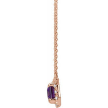 Load image into Gallery viewer, 14K Rose 5x3 mm Natural Amethyst &amp; 1/8 CTW Natural Diamond Halo-Style 18&quot; Necklace

