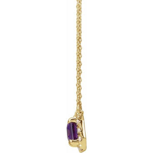 14K Yellow 5x3 mm Natural Amethyst & 1/8 CTW Natural Diamond Halo-Style 18" Necklace