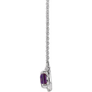 14K White 5x3 mm Natural Amethyst & 1/8 CTW Natural Diamond Halo-Style 18" Necklace