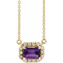 Load image into Gallery viewer, 14K Yellow 5x3 mm Natural Amethyst &amp; 1/8 CTW Natural Diamond Halo-Style 18&quot; Necklace
