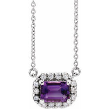 Load image into Gallery viewer, 14K White 5x3 mm Natural Amethyst &amp; 1/8 CTW Natural Diamond Halo-Style 18&quot; Necklace
