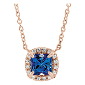 Princess Cut Gemstone Halo-Style Necklace