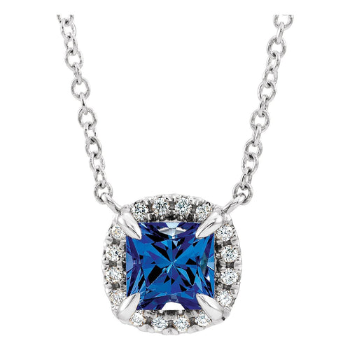 Princess Cut Gemstone Halo-Style Necklace