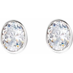 Oval Diamond Bezel-Set Stud Earrings