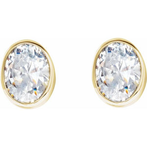 Oval Diamond Bezel-Set Stud Earrings