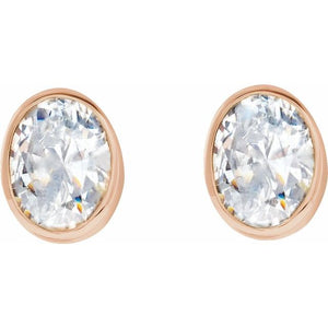 Oval Diamond Bezel-Set Stud Earrings