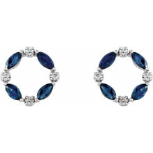 Load image into Gallery viewer, 14K White Natural Blue Sapphire &amp; 1/10 CTW Natural Diamond Circle Earrings
