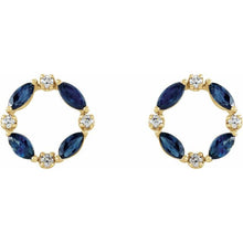 Load image into Gallery viewer, 14K Yellow Natural Blue Sapphire &amp; 1/10 CTW Natural Diamond Circle Earrings
