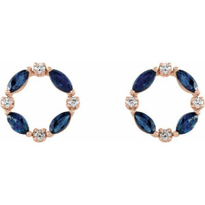14K Rose Natural Blue Sapphire & 1/10 CTW Natural Diamond Circle Earrings