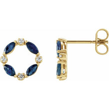 Load image into Gallery viewer, 14K Yellow Natural Blue Sapphire &amp; 1/10 CTW Natural Diamond Circle Earrings
