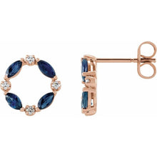 Load image into Gallery viewer, 14K Rose Natural Blue Sapphire &amp; 1/10 CTW Natural Diamond Circle Earrings
