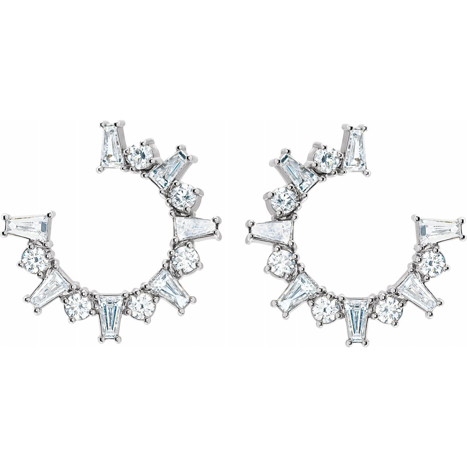Baguette Diamond Front-Facing Hoop Earrings