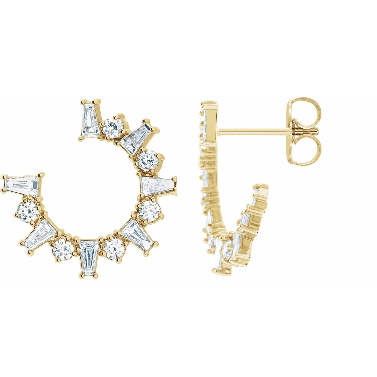 Baguette Diamond Front-Facing Hoop Earrings