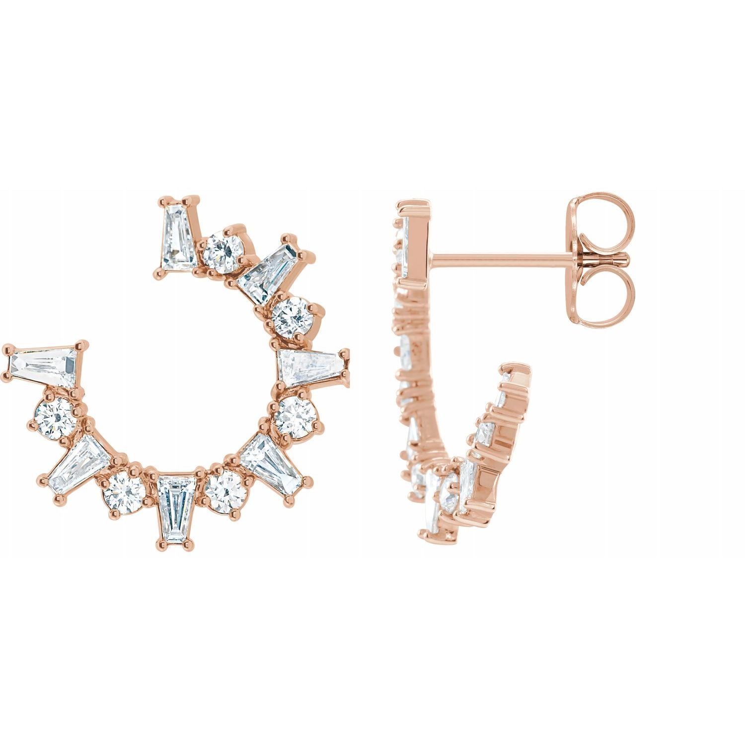 Baguette Diamond Front-Facing Hoop Earrings