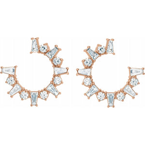 Baguette Diamond Front-Facing Hoop Earrings