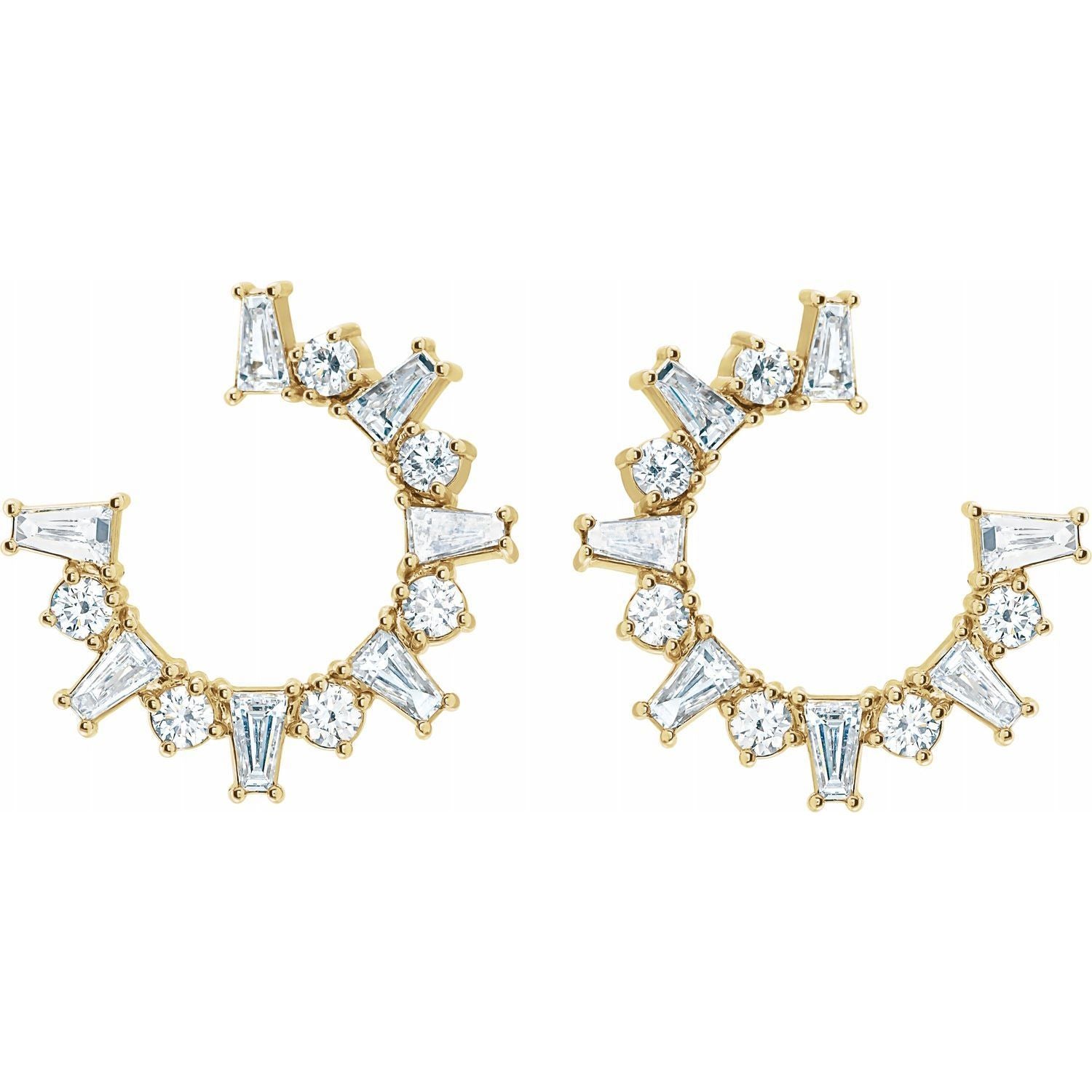 Baguette Diamond Front-Facing Hoop Earrings