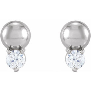 14K White 1/8 CTW Natural Diamond Bead Earrings