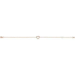 14K Rose Heart 6 1/2-7 1/2" Bracelet