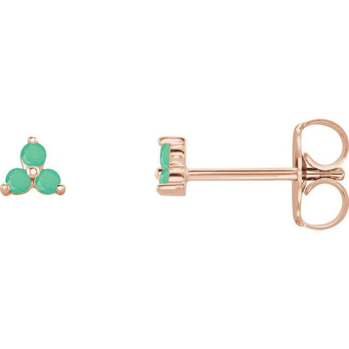 14K Rose Natural Chrysoprase Three Stone Earrings