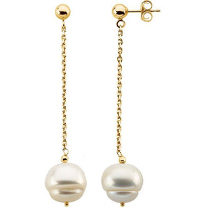 White Freshwater Pearl Chain Earrings