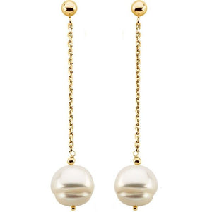 White Freshwater Pearl Chain Earrings