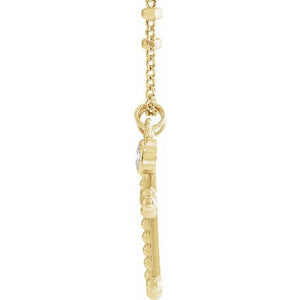 14K Yellow .06 CT Diamond Dangle & Beaded Cross 20" Necklace