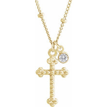 Load image into Gallery viewer, 14K Yellow .06 CT Diamond Dangle &amp; Beaded Cross 20&quot; Necklace
