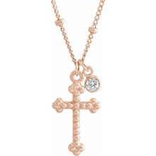 Load image into Gallery viewer, 14K Rose .06 CT Diamond Dangle &amp; Beaded Cross 20&quot; Necklace

