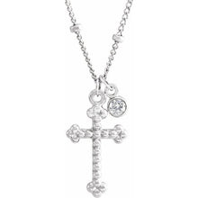 Load image into Gallery viewer, 14K White .06 CT Diamond Dangle &amp; Beaded Cross 20&quot; Necklace
